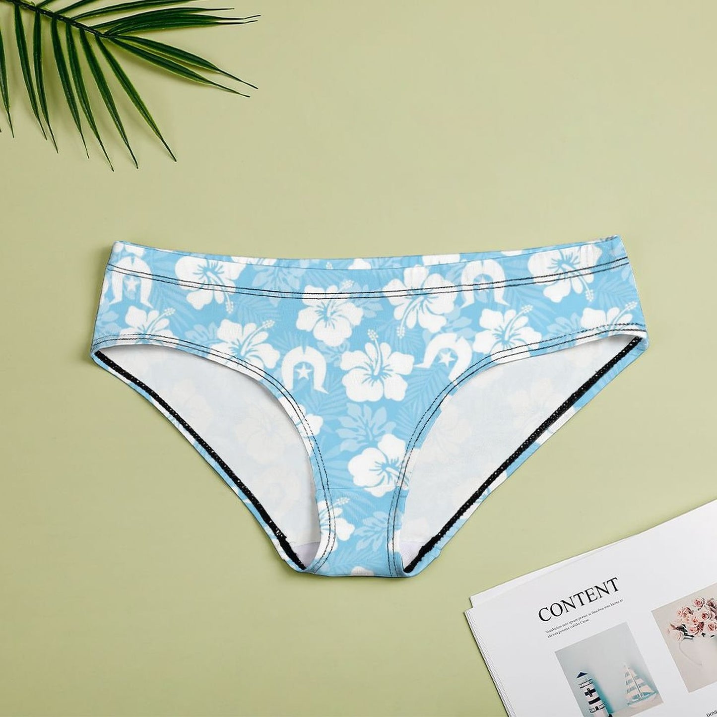 White Hibiscus and Dhari (blue) on Women's Low-Rise Panties