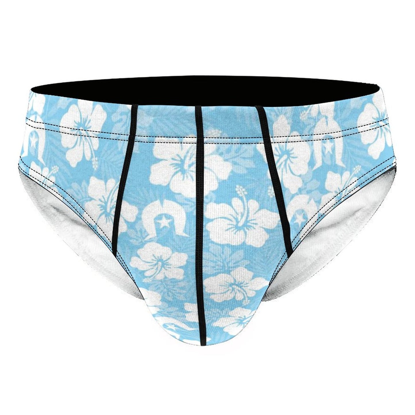 White hibiscus and Dhari (Blue) on Milk Silk Men's Briefs