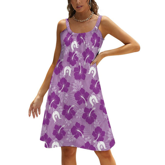 Hibiscus flowers with Dhari (Royal purple) on Sleeveless Dress