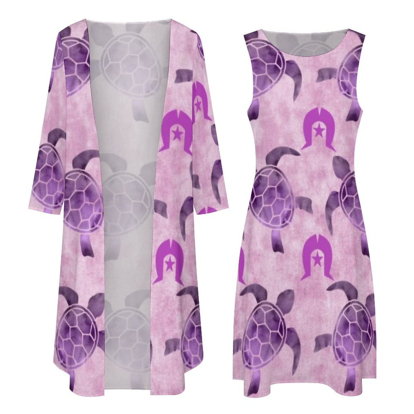 Purple Turtle Pattern on Long Dress Set