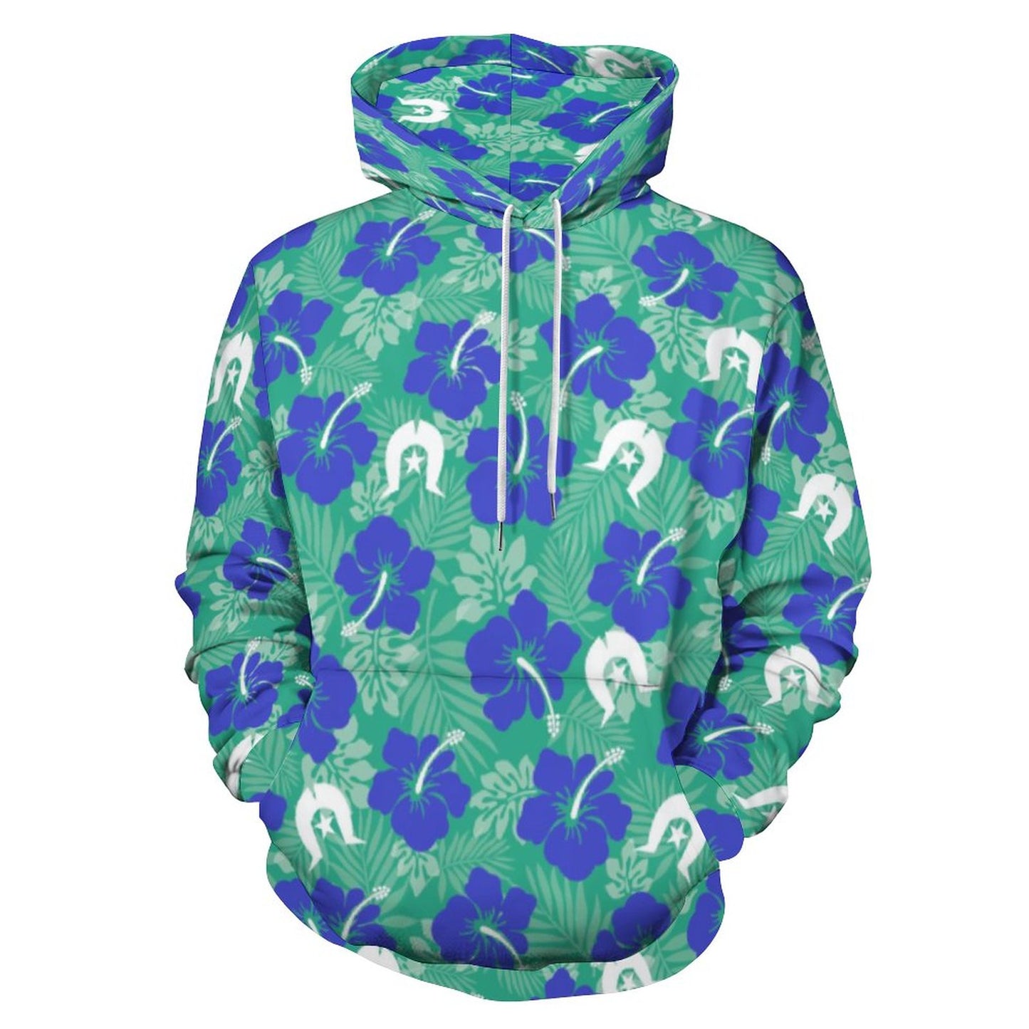 Royal Blue Hibiscus flowers with Dhari on Men's Cool Hoodie with Double-layer Cap