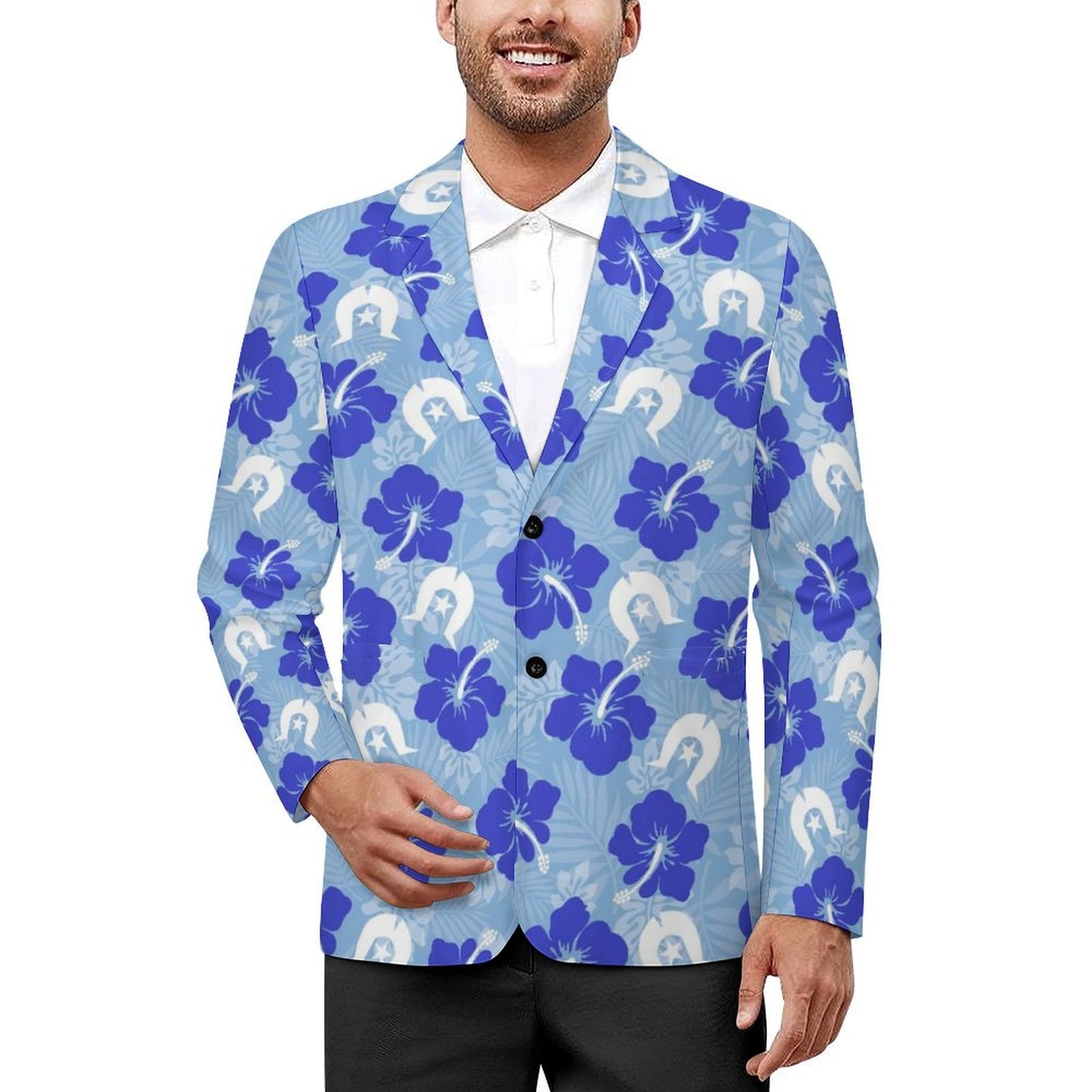 Hibiscus flowers with White Dhari (Sky blue) on Men’s Blazer