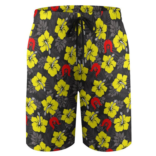 Royal yellow Hibiscus with Red Dhari on Kid's Beach Pants