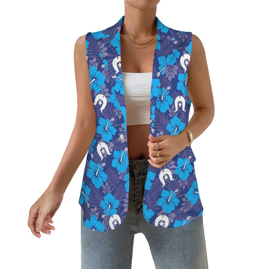 Hibiscus flowers with White Dhari (Royal blue) on Women Sleeveless Suit Vest