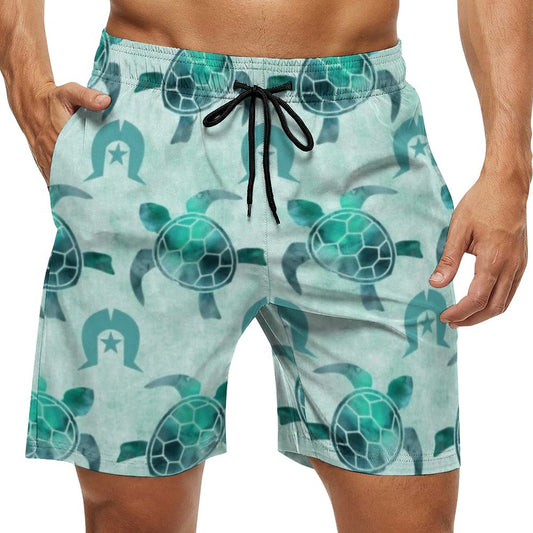 Aqua Turtle Pattern on Men's Board Shorts