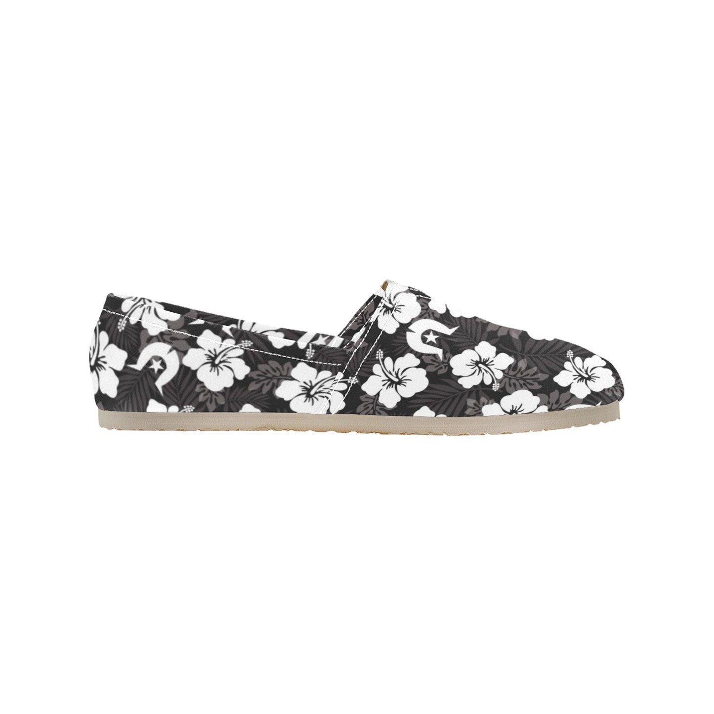 White Hibiscus and Dhari (Black) on Men's Classic Canvas Slip-On Shoes