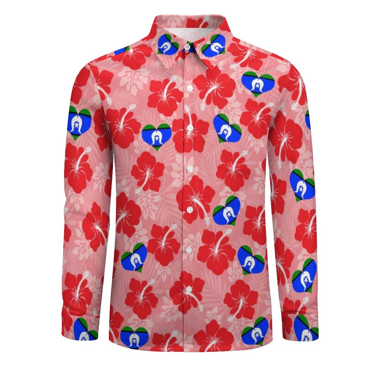 Hibiscus flowers with TSI Heart Flag (Royal pink) on Men's Long Sleeve Shirt