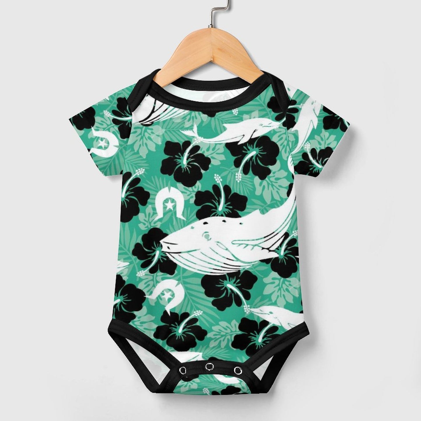 Black Hibiscus with Whale, Dolphin and Dhari on Climbing Suit