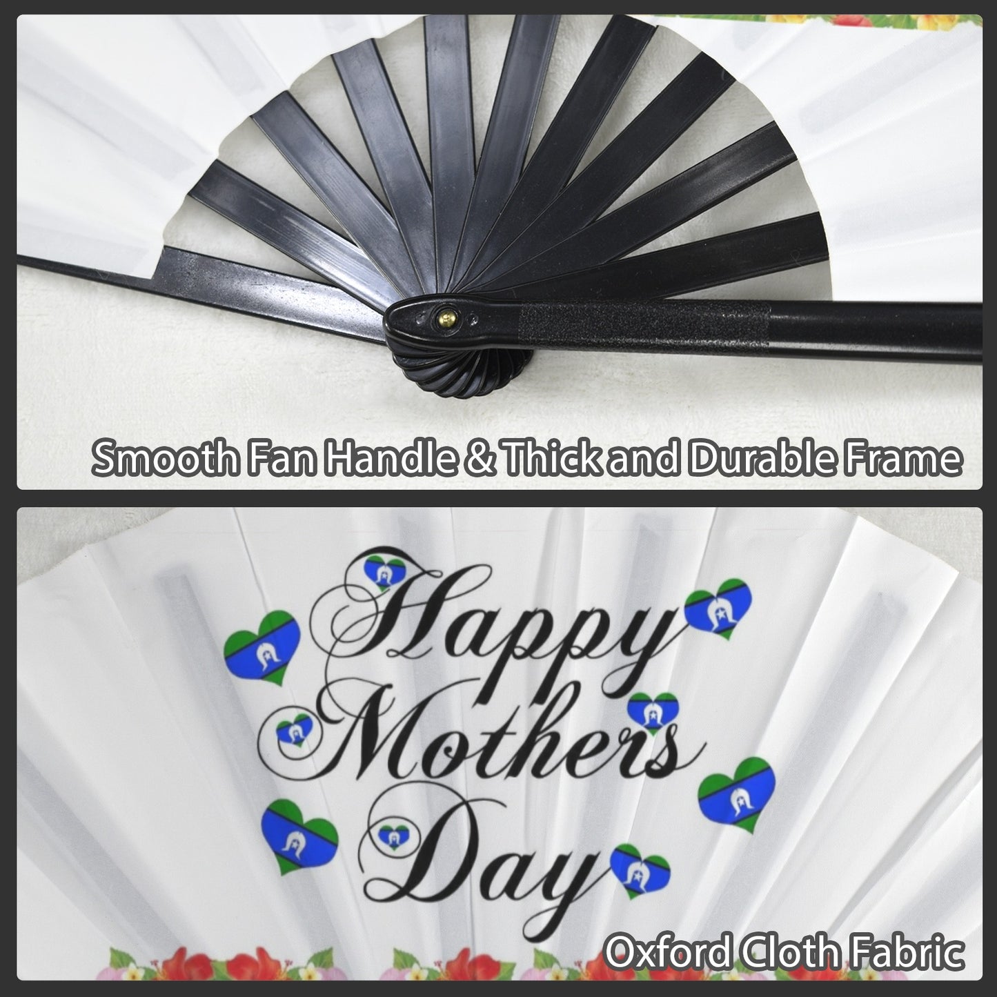 Happy Mother's Day with heart shaped Torres Strait flag on Folding Clack Fan