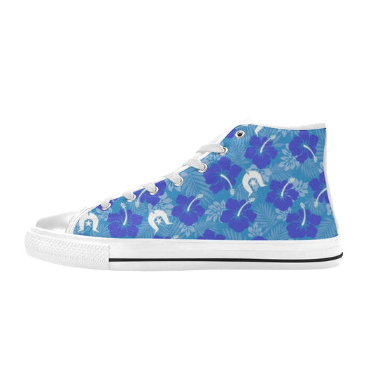 Hibiscus flowers with Dhari (Royal blue) on Women's High Top Canvas Shoes
