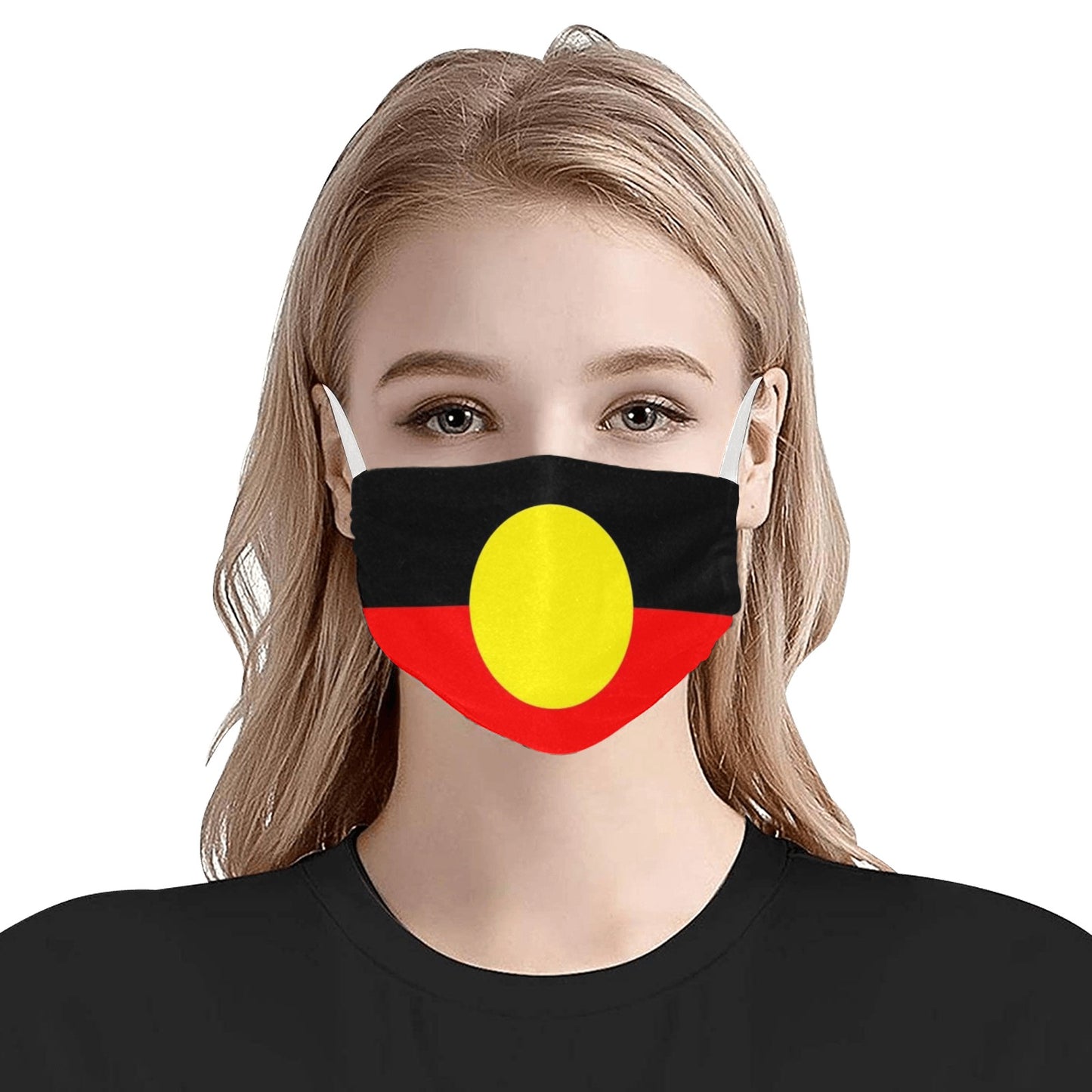 Aboriginal flag on Cotton Mask with Adjustable Strip (ModelM07) (Made In AUS)