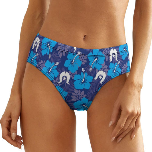 Hibiscus flowers with White Dhari (Royal blue) on  Women's Low-Rise Panties