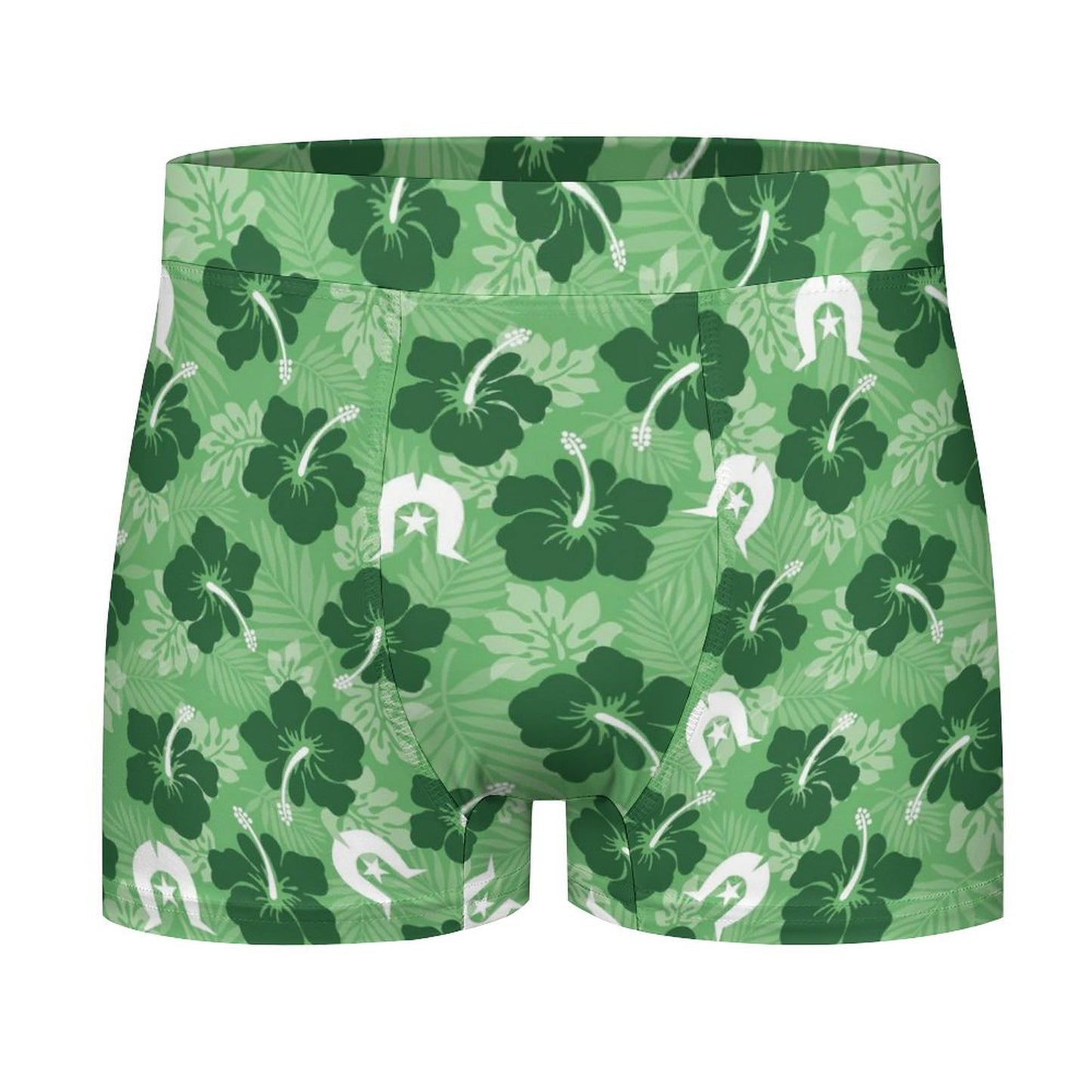 Hibiscus flowers with Dhari (Sea Grass Green) on Milk Fiber Boxer Shorts for Men
