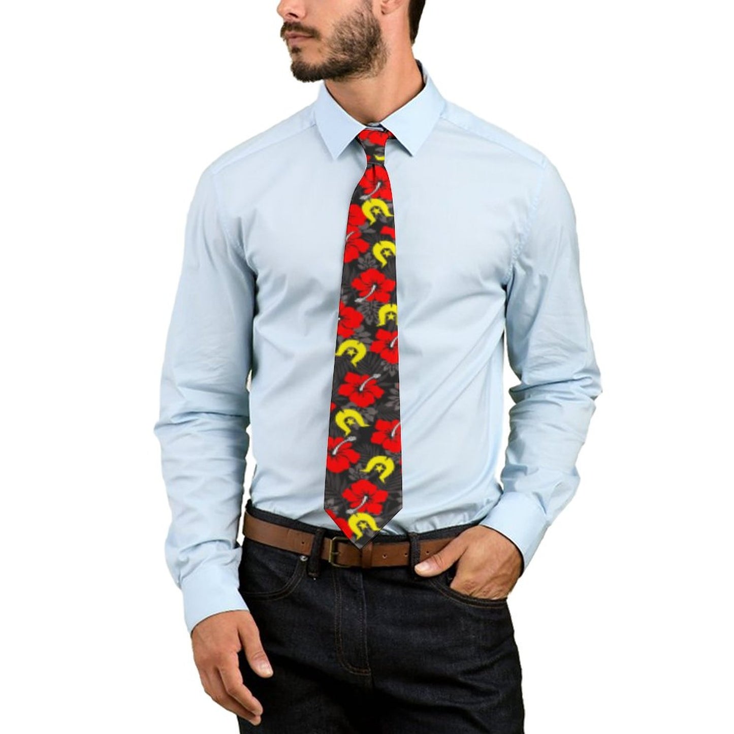 Royal Red Hibiscus with Yellow Dhari on Men's Formal Tie