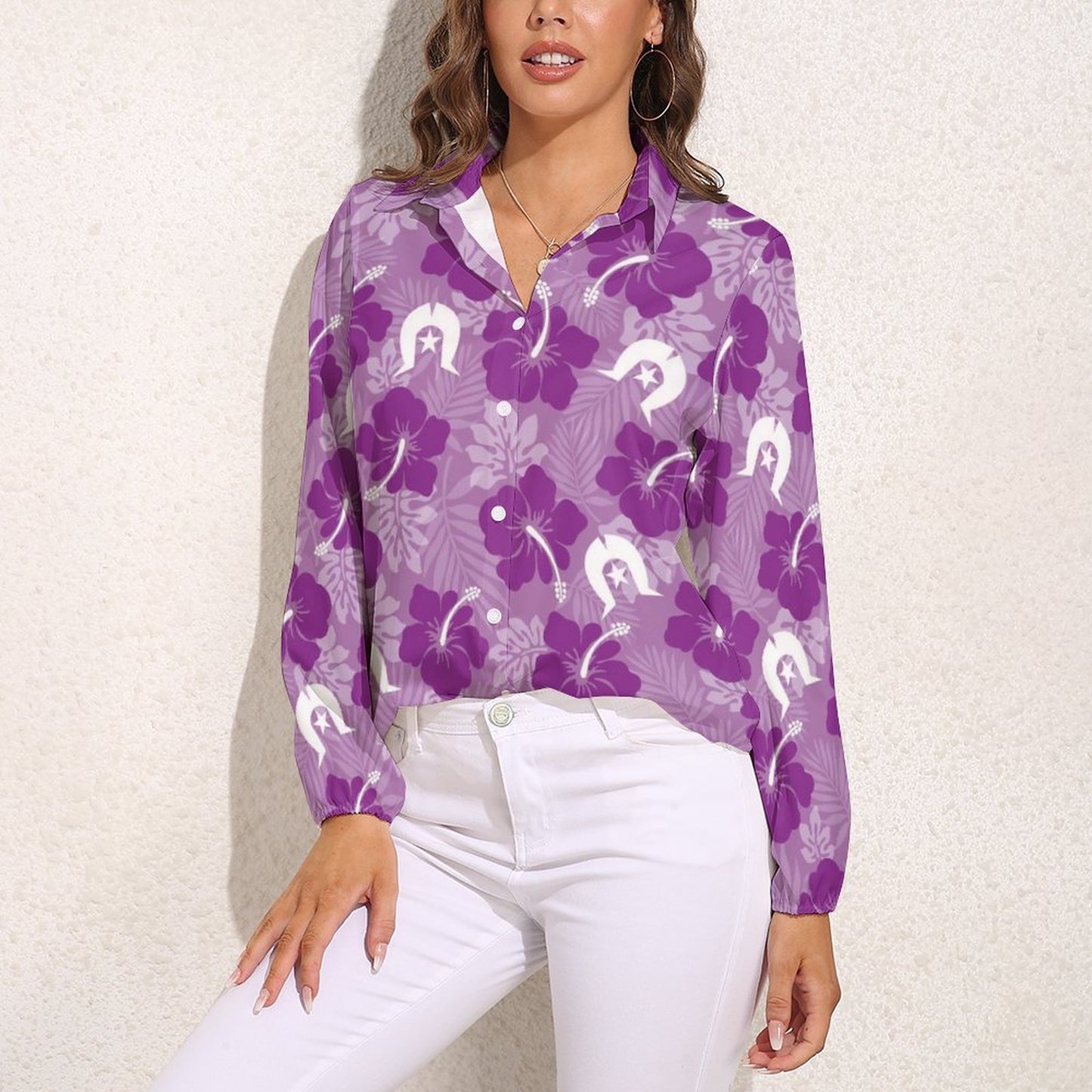 Hibiscus flowers with Dhari (Royal purple) on Casual Long Sleeve Vintage Tour Shirt