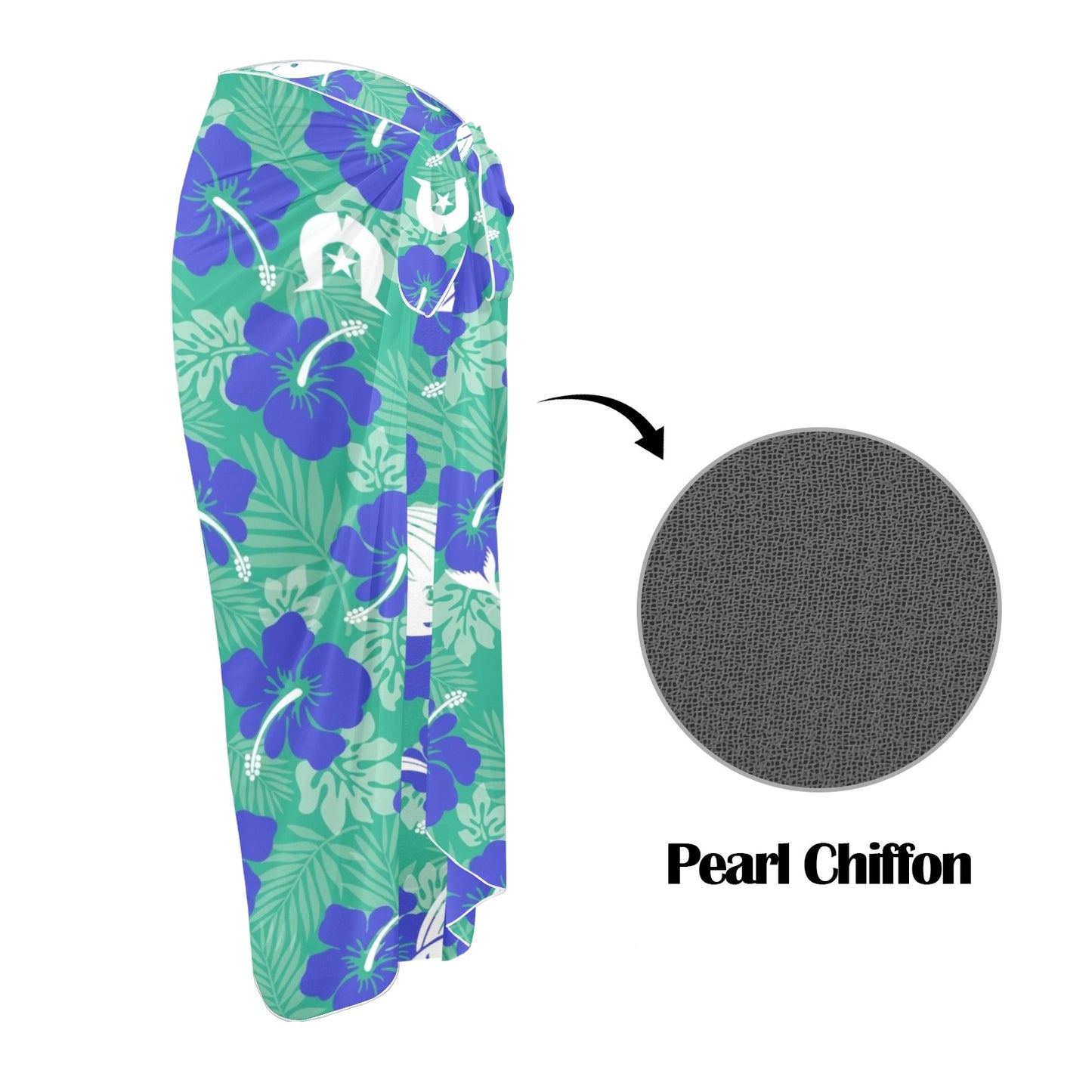 Royal Blue Hibiscus flowers with Whale, Dolphin and Dhari on Long Beach Sarong Wrap
