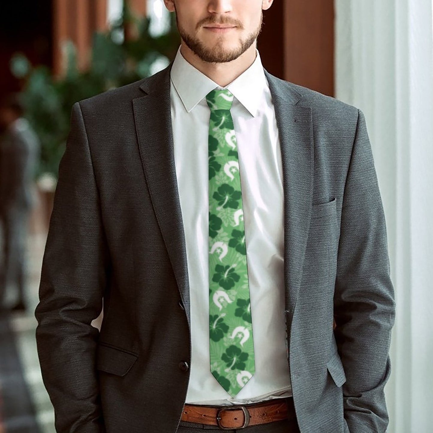 Hibiscus flowers with Dhari (Sea Grass Green) on Men's Formal Tie