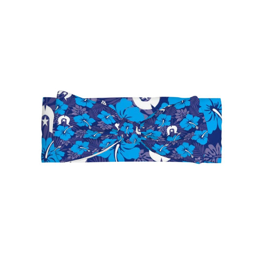 Hibiscus flowers with White Dhari (Royal blue) on Bowknot Baby Headbands