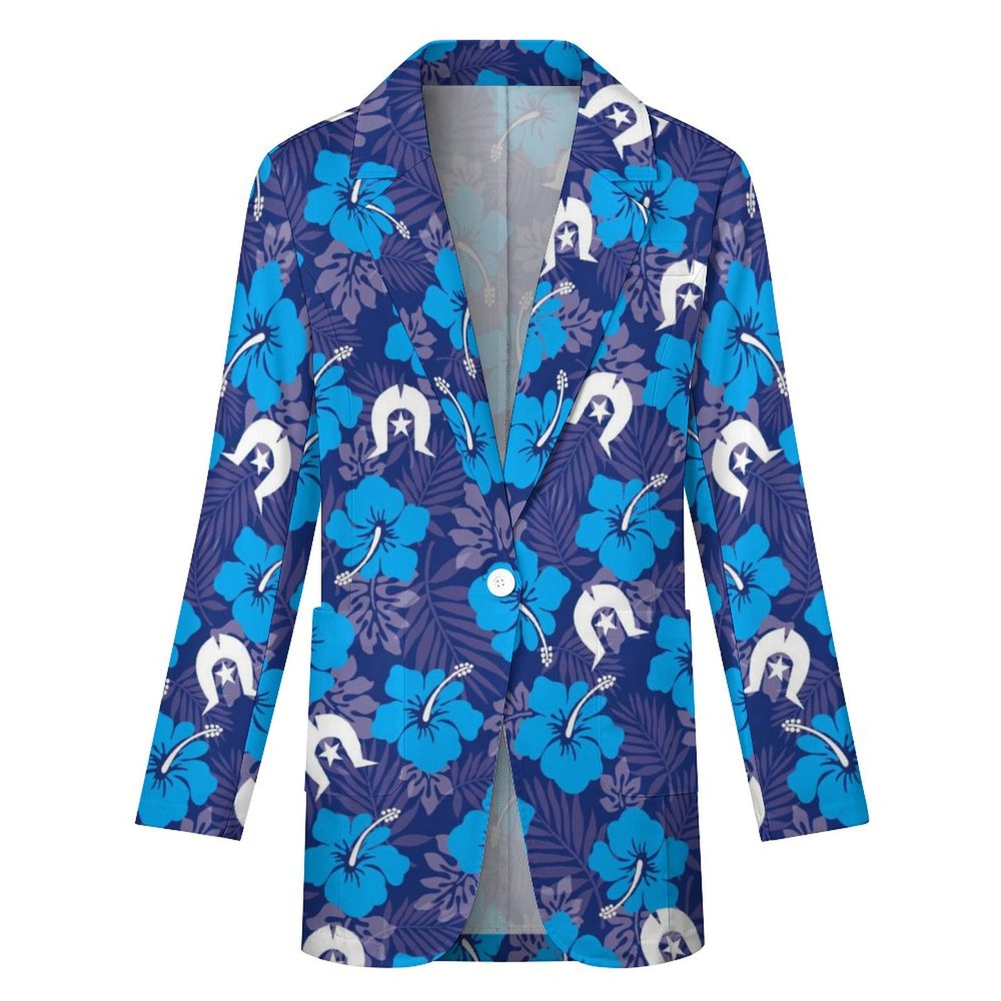 Hibiscus flowers with White Dhari (Royal blue) on Women's Blazer