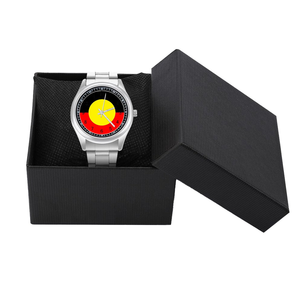 Aboriginal Flag on Simple Stainless Steel Watch