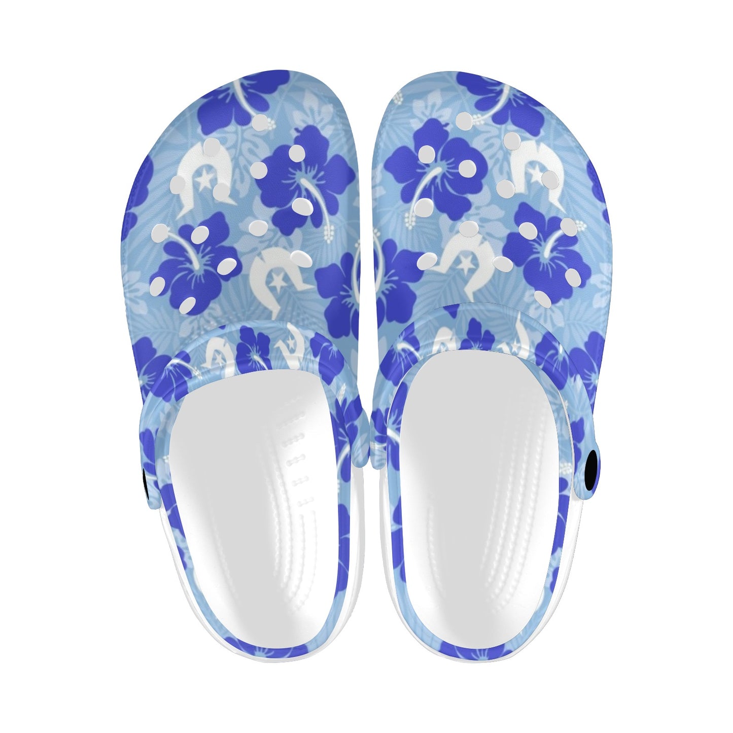 Hibiscus flowers with White Dhari (Sky blue) on Adults Clogs