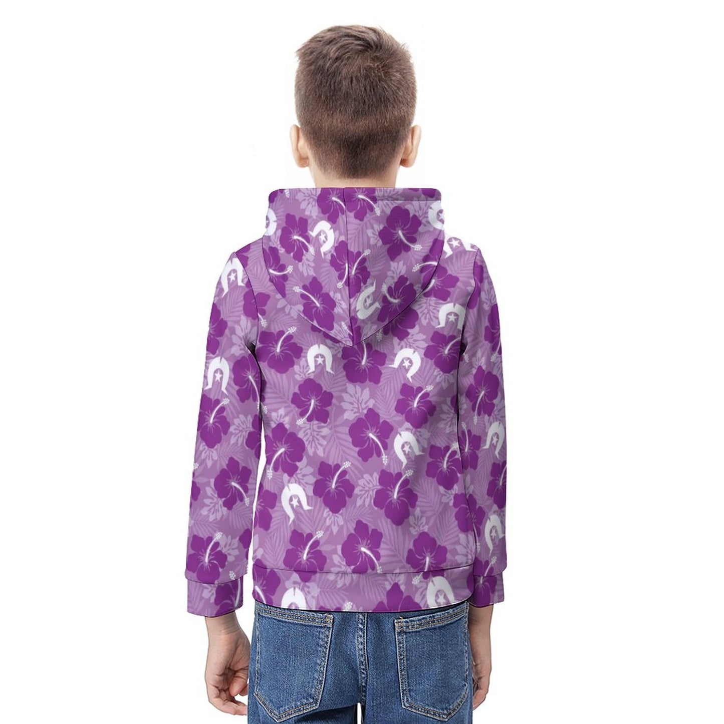 Hibiscus flowers with White Dhari (Royal purple) on Youth's Hoodie