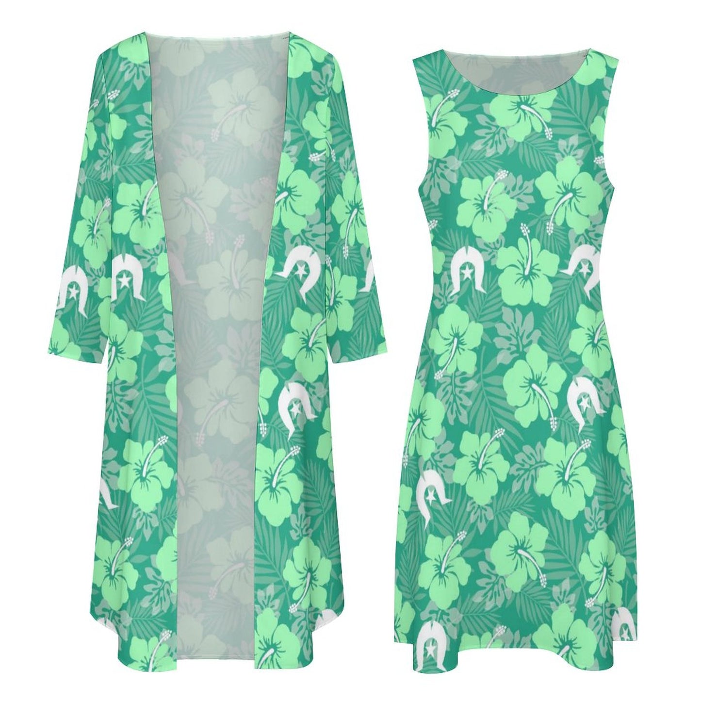 Hibiscus flowers with Dhari (Royal mint) on Long Dress Set