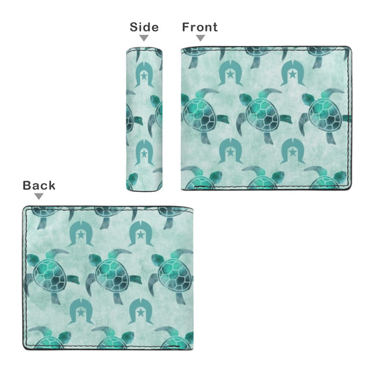 Aqua Turtle Pattern on Men's Bifold Wallet with Multi Slots