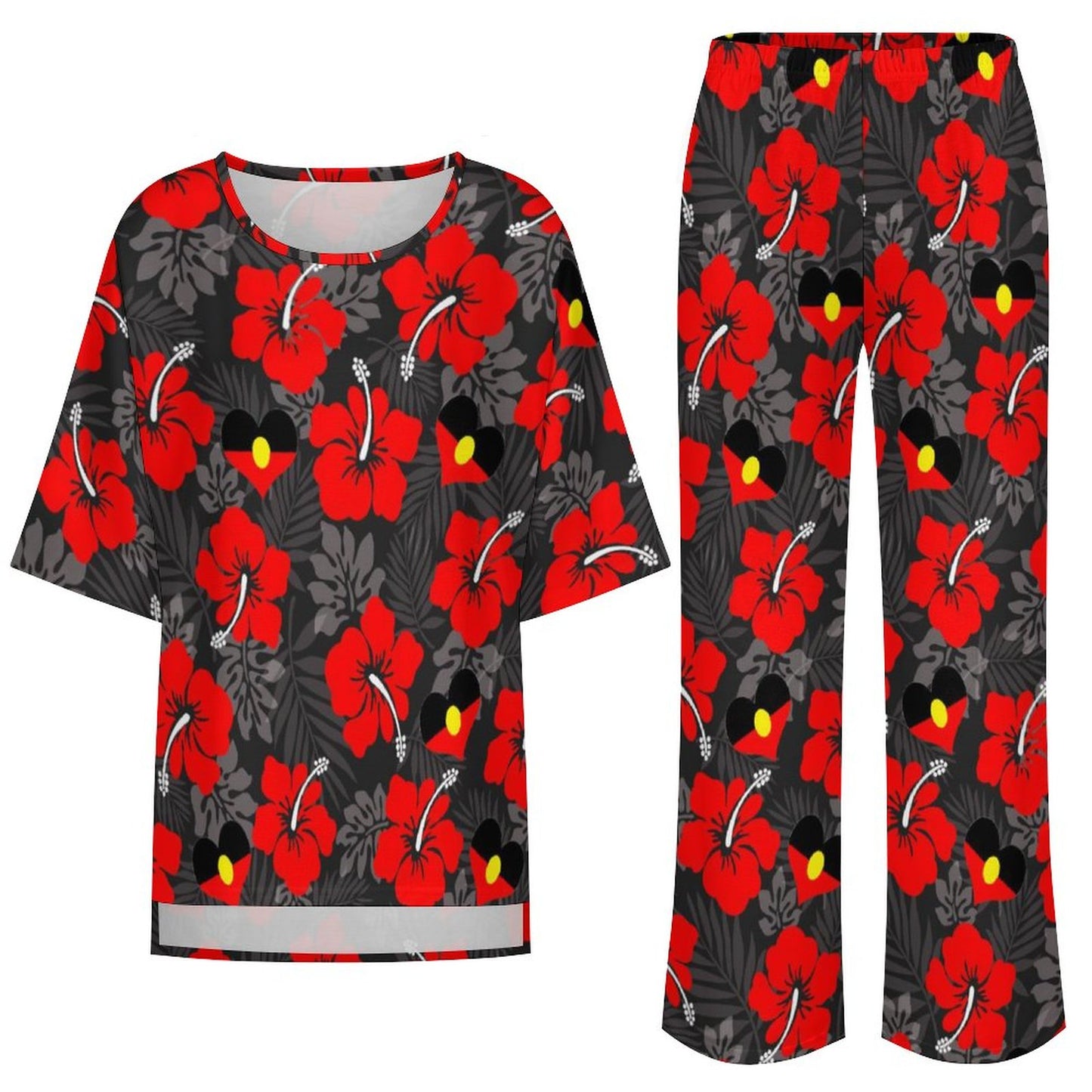 Hibiscus flowers with Aboriginal Heart Flag on Women's Mediterranean Style Set