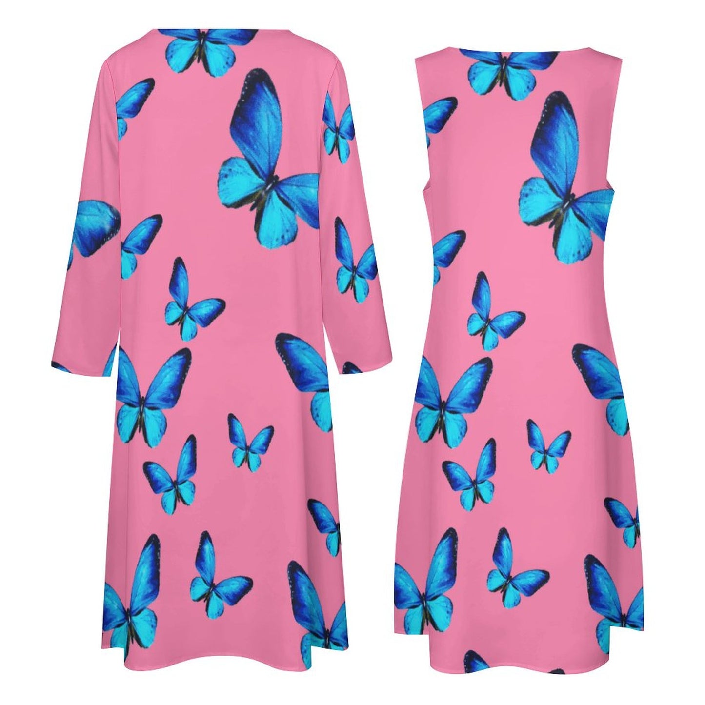 Blue Butterflies on Long Dress Set