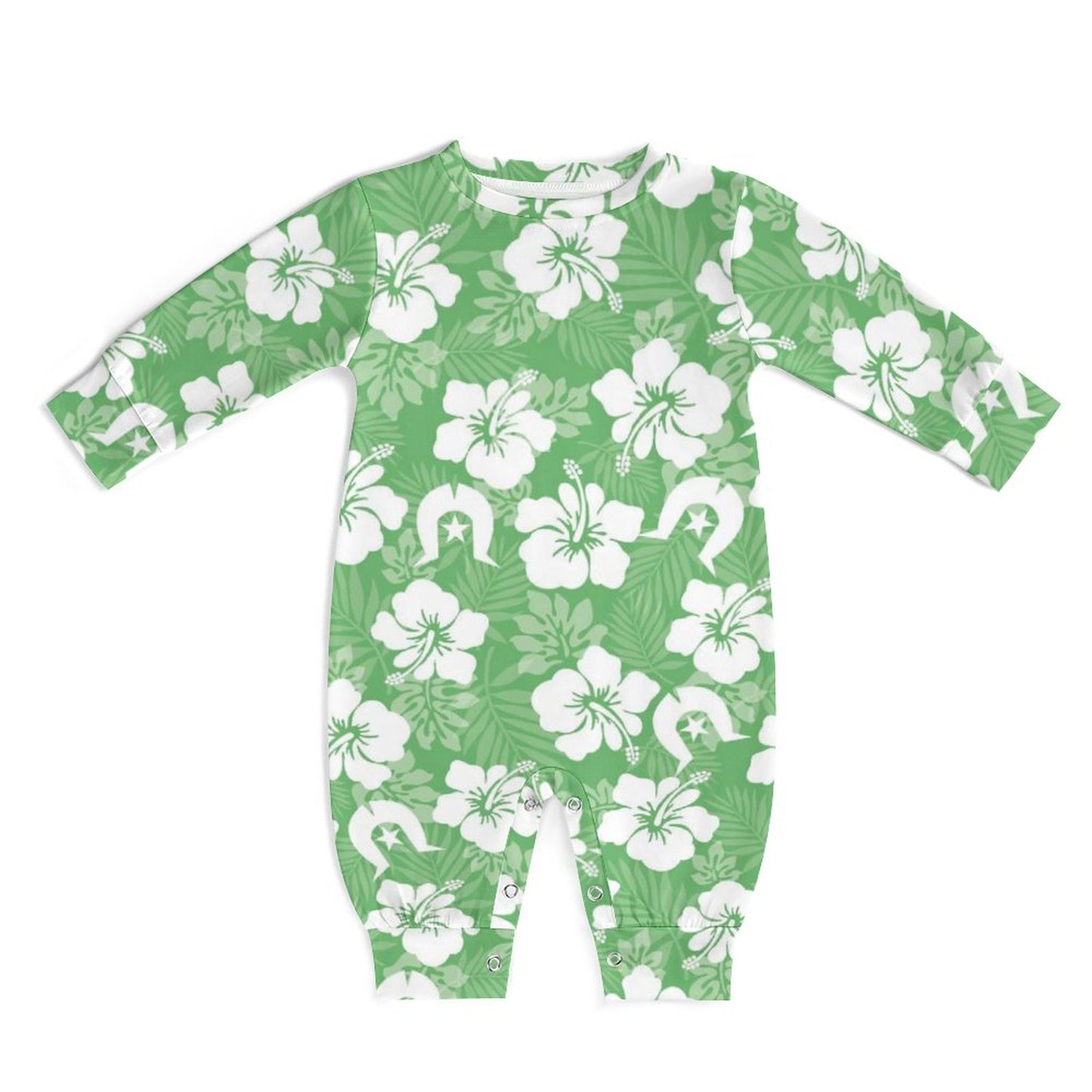 White Hibiscus flowers with Dhari (Green) on Baby Romper QLR (All-Over Printing)