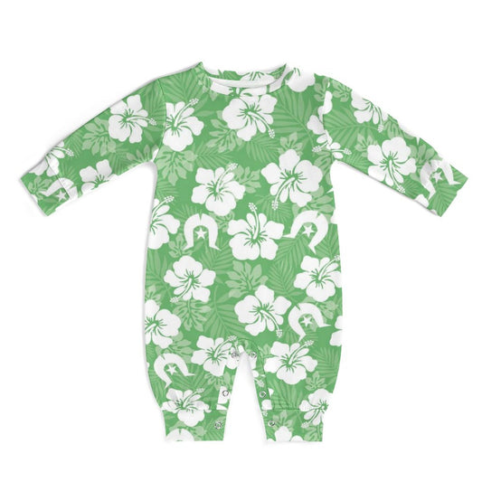 White Hibiscus flowers with Dhari (Green) on Baby Romper QLR (All-Over Printing)