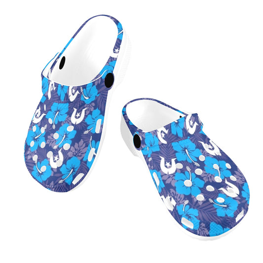 Hibiscus flowers with White Dhari (Royal blue) on Kids Clogs