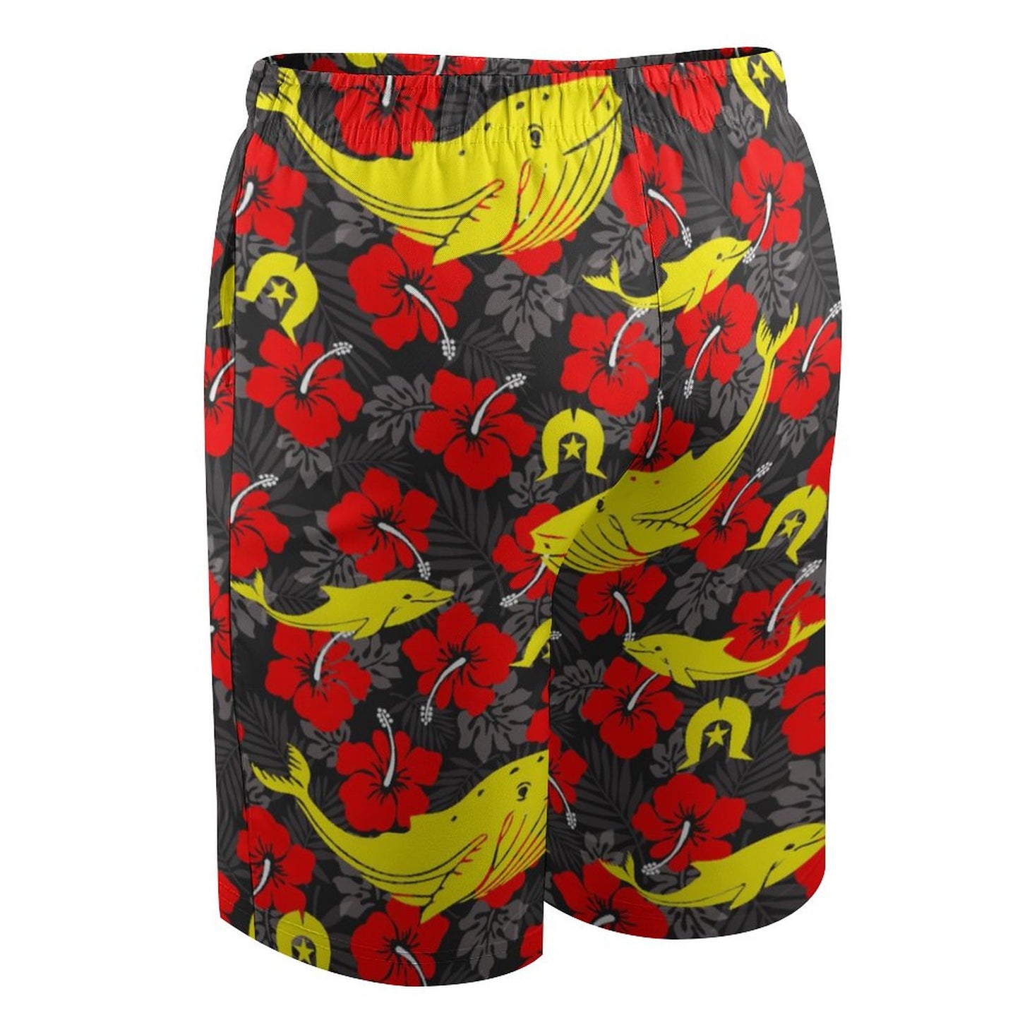 Royal Red Hibiscus with Yellow Dhari, Whale and Dolphin on Kid's Beach Pants