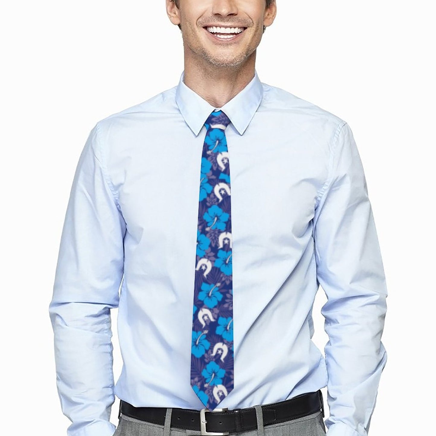 Hibiscus flowers with White Dhari (Royal blue) on Men's Formal Tie