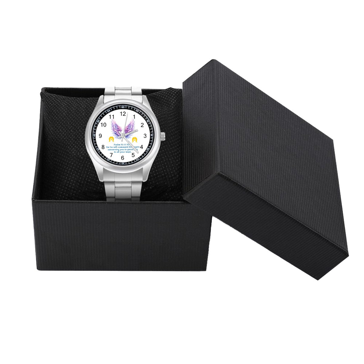 Bible Psalm on Angels with Dhari on Simple Stainless Steel Watch