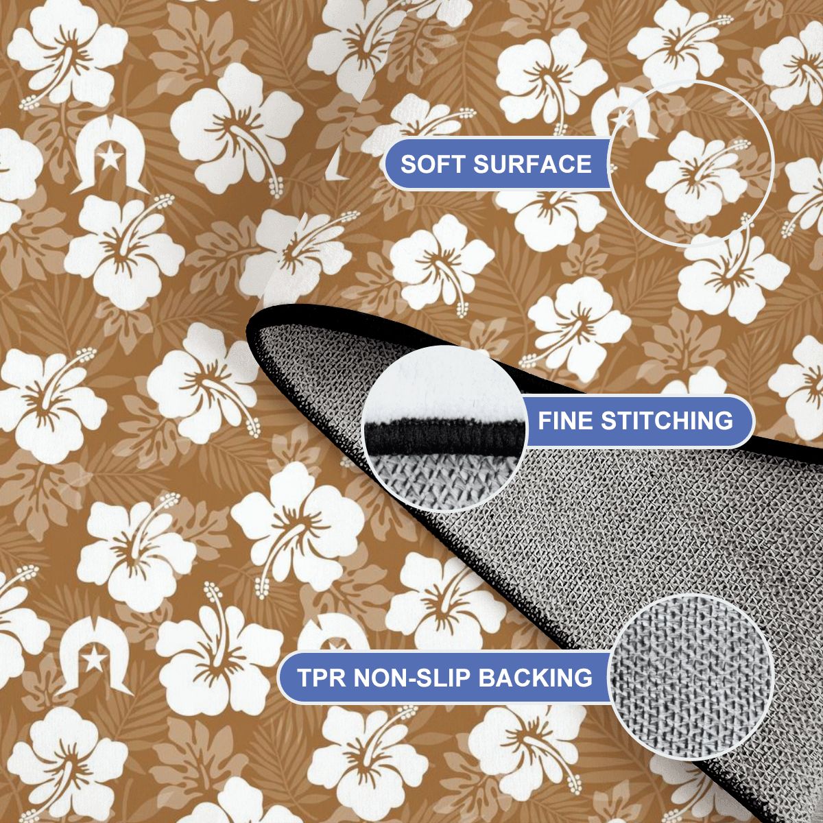 White Hibiscus flowers with Dhari (Brown) on Large Area Rug Floor Carpet