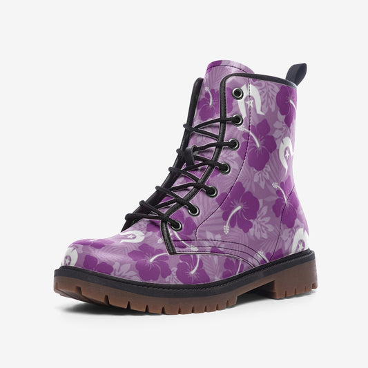 Hibiscus flowers with White Dhari (Royal purple) on Casual Leather Lightweight Boots