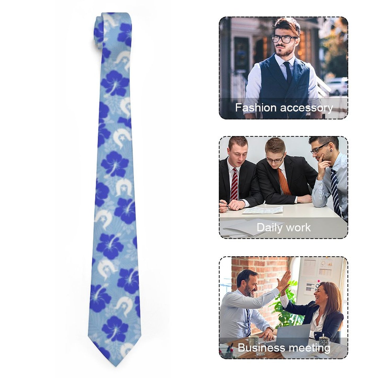 Hibiscus flowers with White Dhari (Sky blue) on Men's Formal Tie