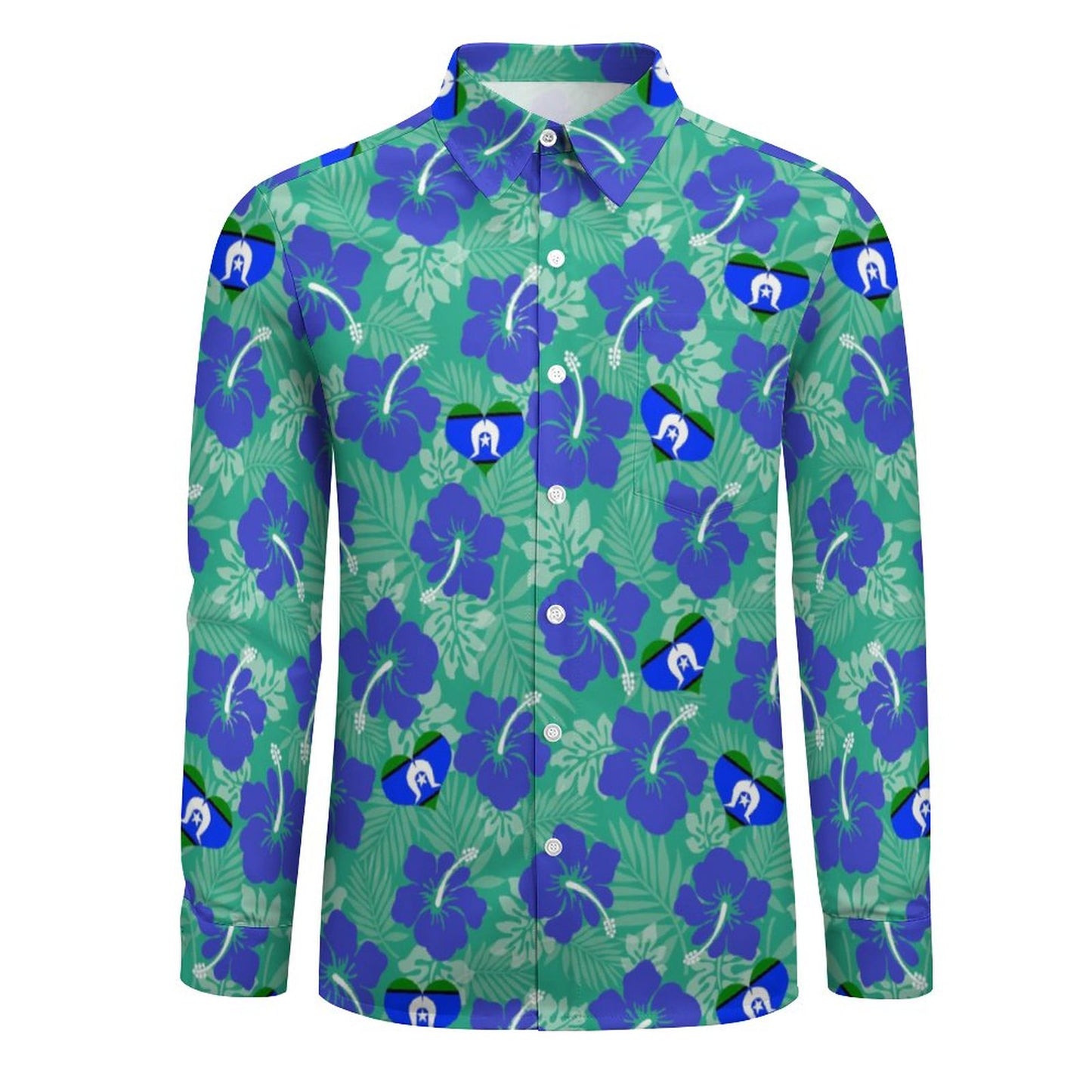 Hibiscus flowers with Torres Strait Heart Flag on Men's Long Sleeve Shirt