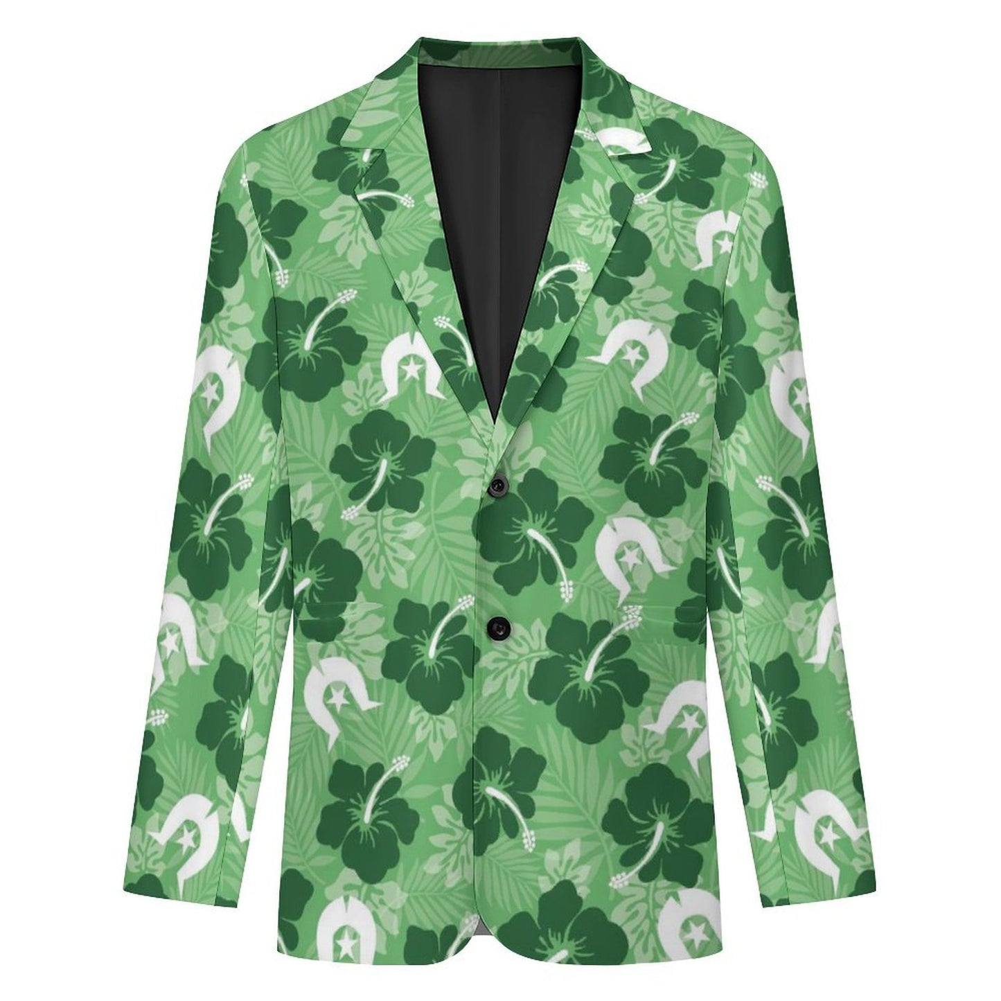 Hibiscus flowers with Dhari (Sea Grass Green) on Men's Blazer