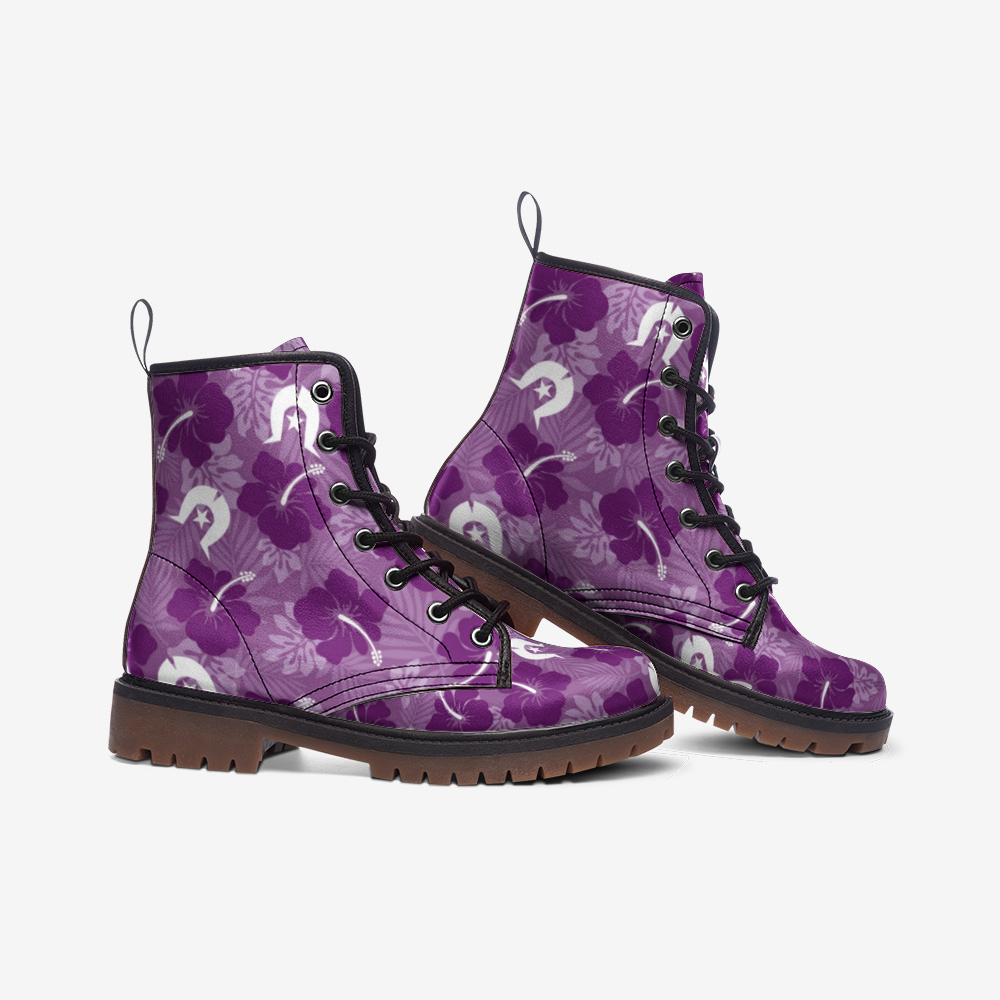 Hibiscus flowers with White Dhari (Royal purple) on Casual Leather Lightweight Boots