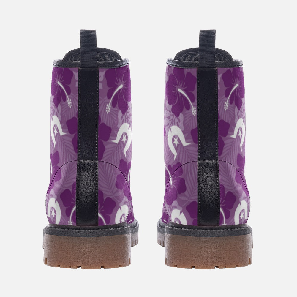 Hibiscus flowers with White Dhari (Royal purple) on Casual Leather Lightweight Boots