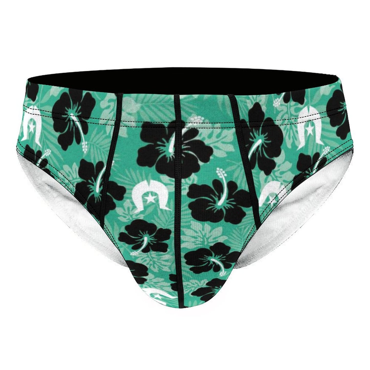 Black Hibiscus with White Dhari on Milk Silk Men's Briefs