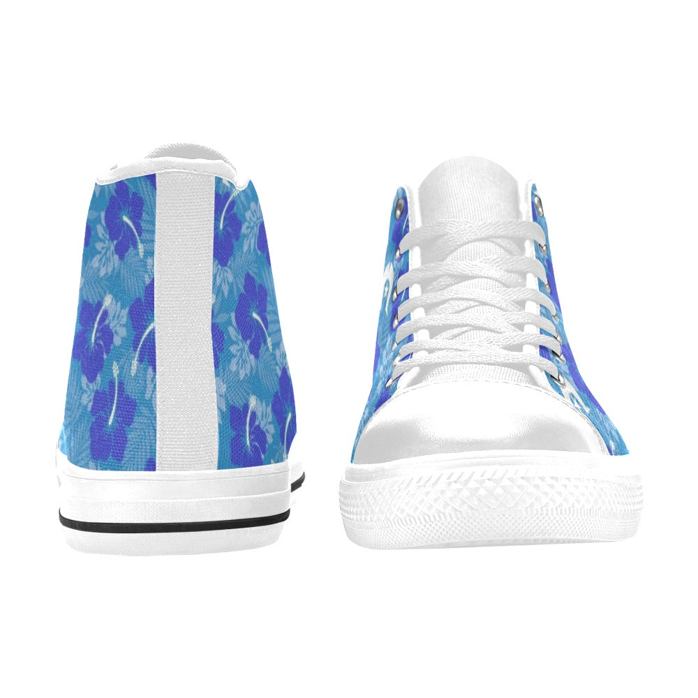 Hibiscus flowers with Dhari (Royal blue) on Women's High Top Canvas Shoes