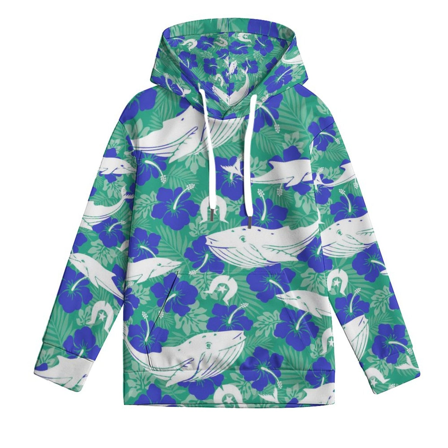 Royal Blue Hibiscus flowers with Whale, Dolphin and Dhari on Children's Hoodie