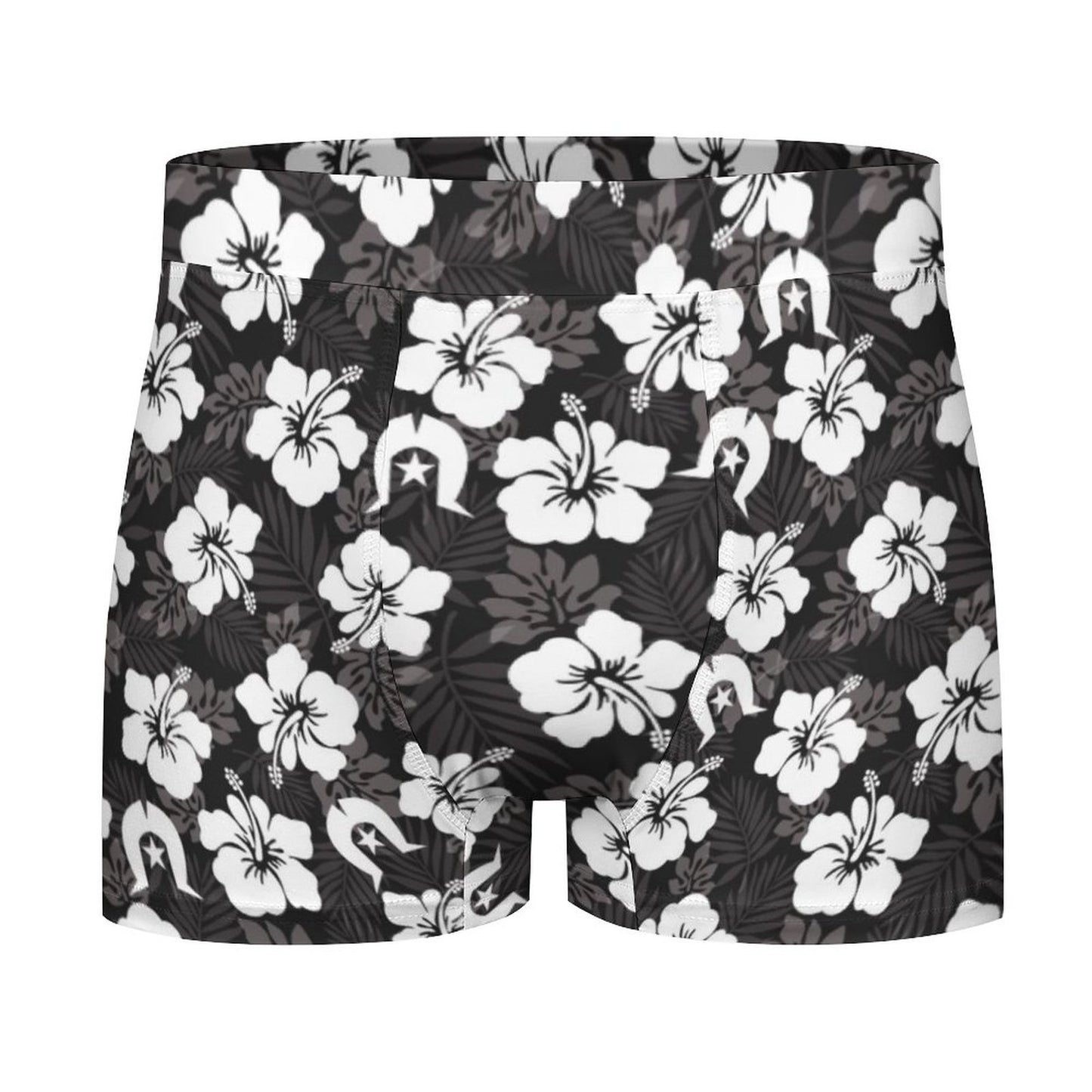 White Hibiscus and Dhari (Black) on Milk Fiber Boxer Shorts for Men