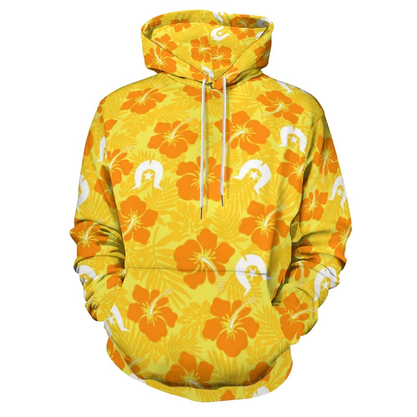 Hibiscus flowers with Dhari (Gold) on Lady Hoodie with Double-layer Cap