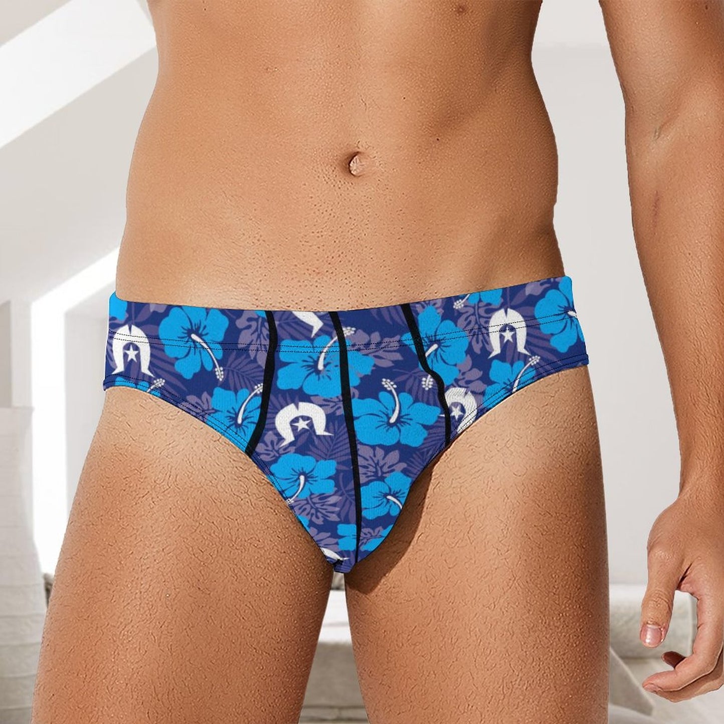 Hibiscus flowers with White Dhari (Royal blue) on Milk Silk Men's Briefs