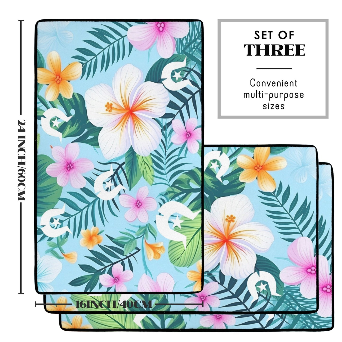 Light Pink Hibiscus flowers with White Dhari on Doormat (90x61cm) (Set of 3)